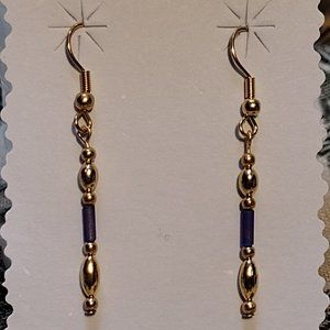 🖐 Gold & Blue Bead Wire Earrings